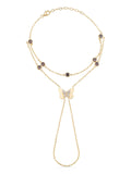Zircon Butterfly With Stone Accents Double Row Hand Chain in 14K Gold by Elef Jewelry
