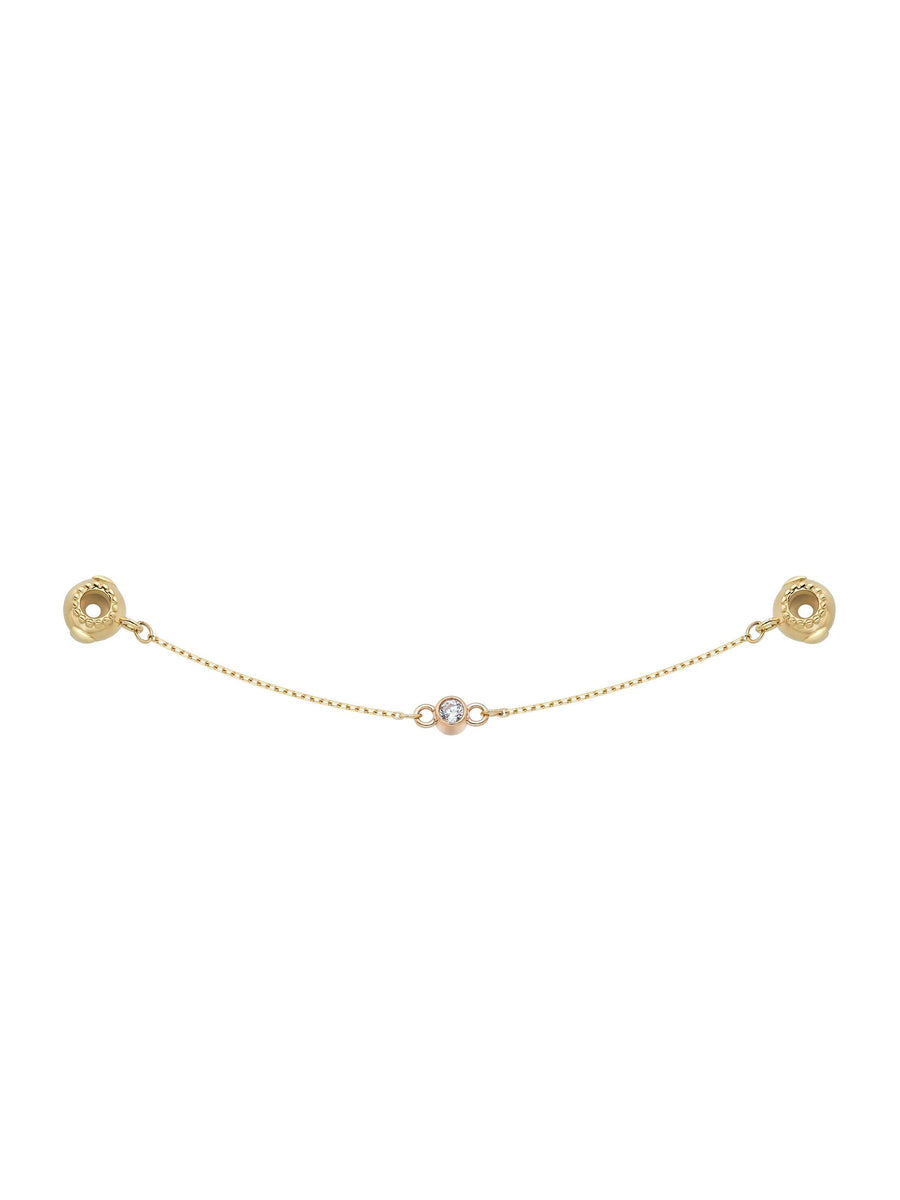 Zircon Stone & Chain Charm Safety Lock in 14K Gold