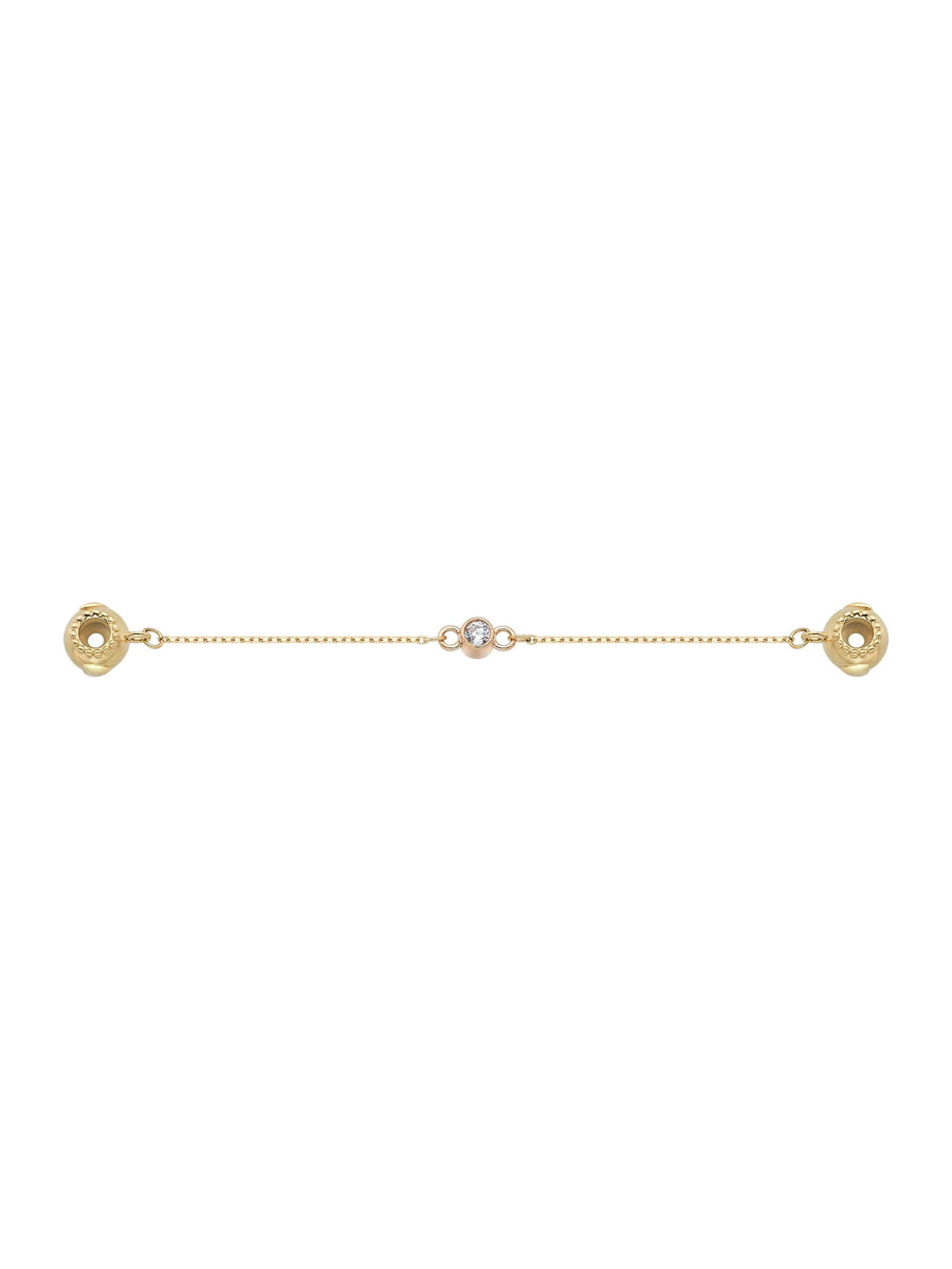 Zircon Stone & Chain Charm Safety Lock in 14K Gold