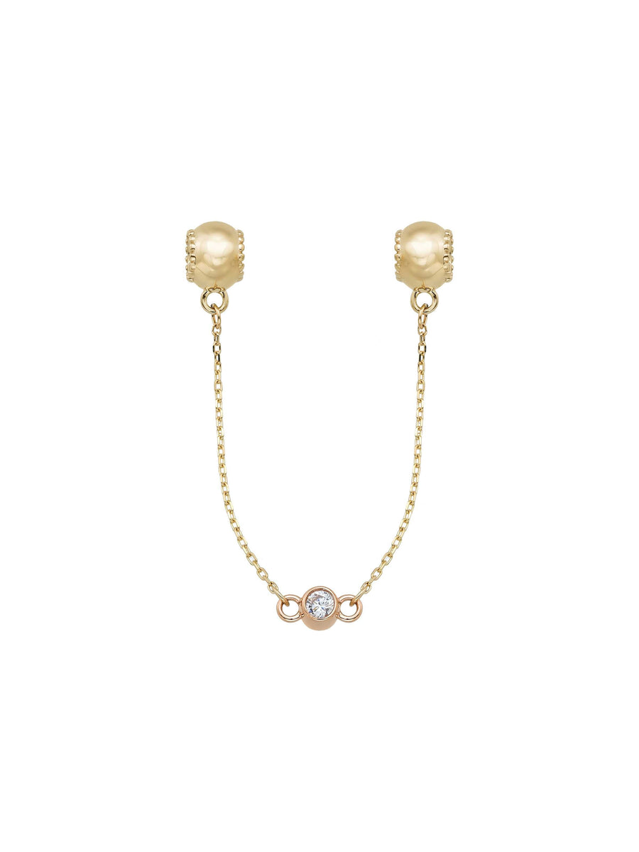Zircon Stone & Chain Charm Safety Lock in 14K Gold