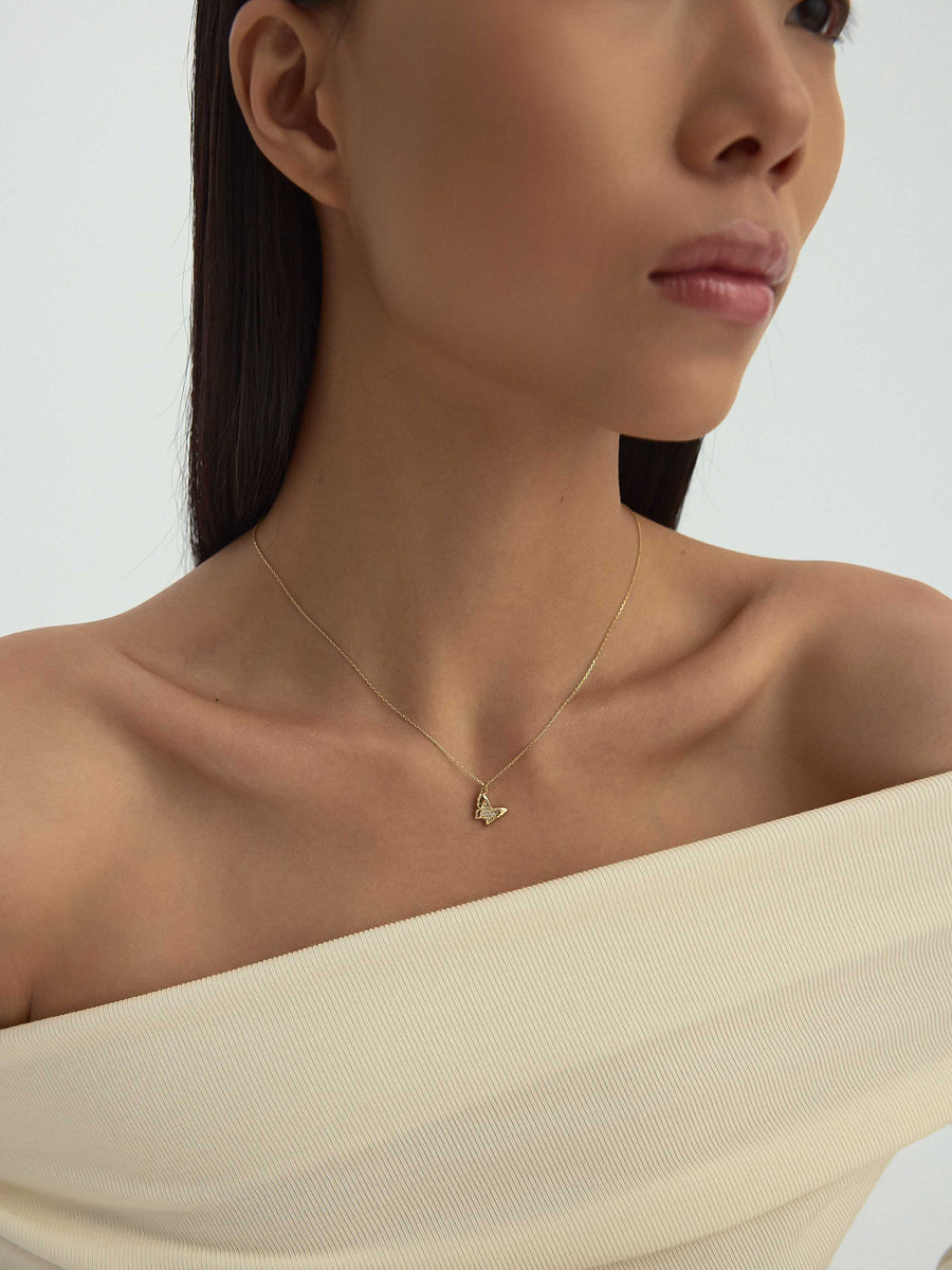 Ziron Butterfly Necklace With Stone Accents in 14K Gold