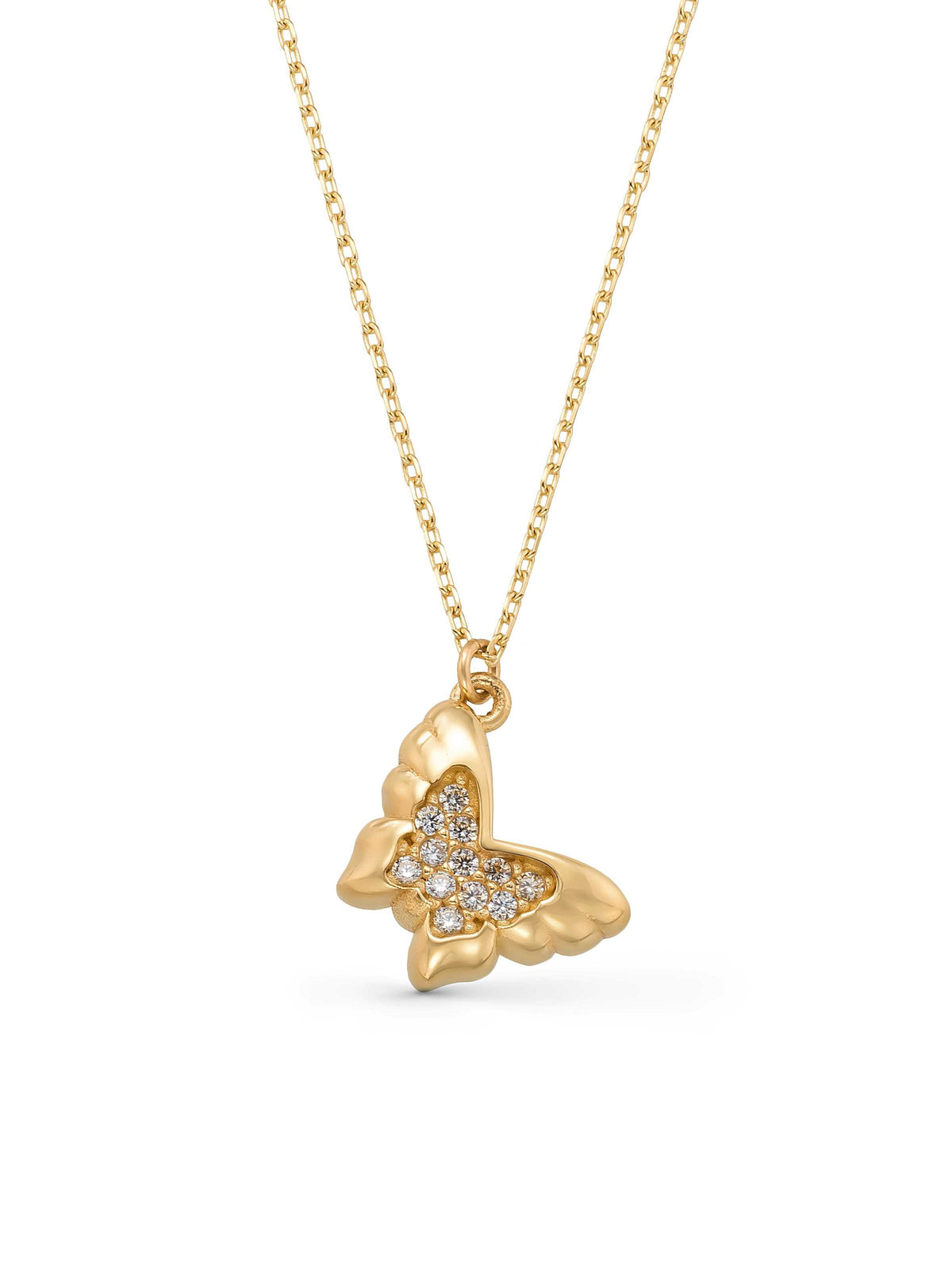 Ziron Butterfly Necklace With Stone Accents in 14K Gold by Elef Jewelry