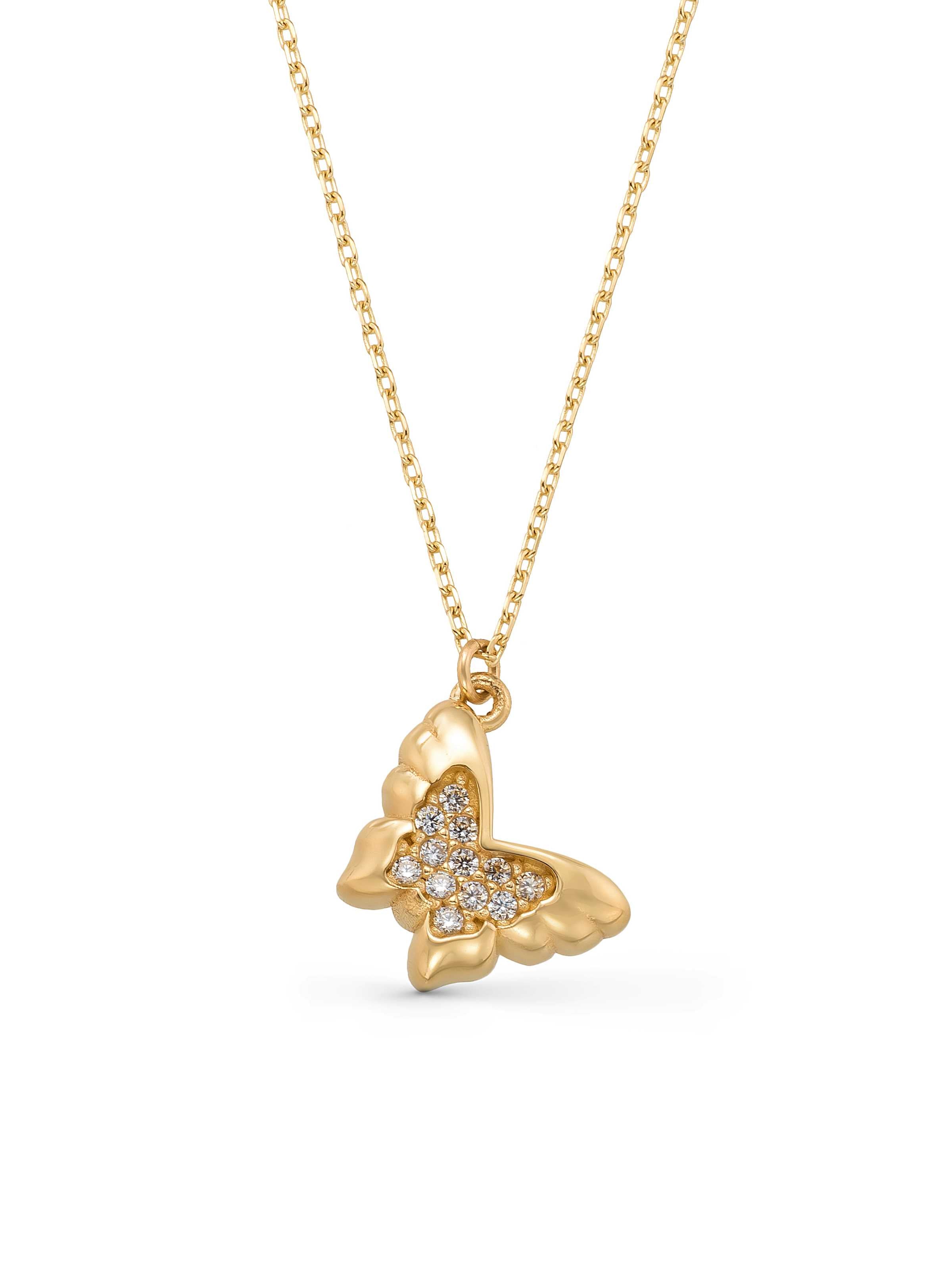 Ziron Butterfly Necklace With Stone Accents in 14K Gold by Elef Jewelry