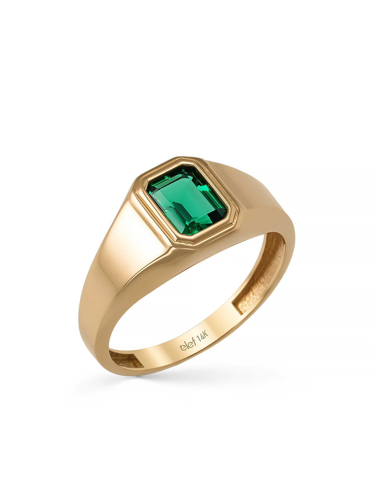 Emerald Green Effect Baguette Ring in 14K Gold by Elef Jewelry