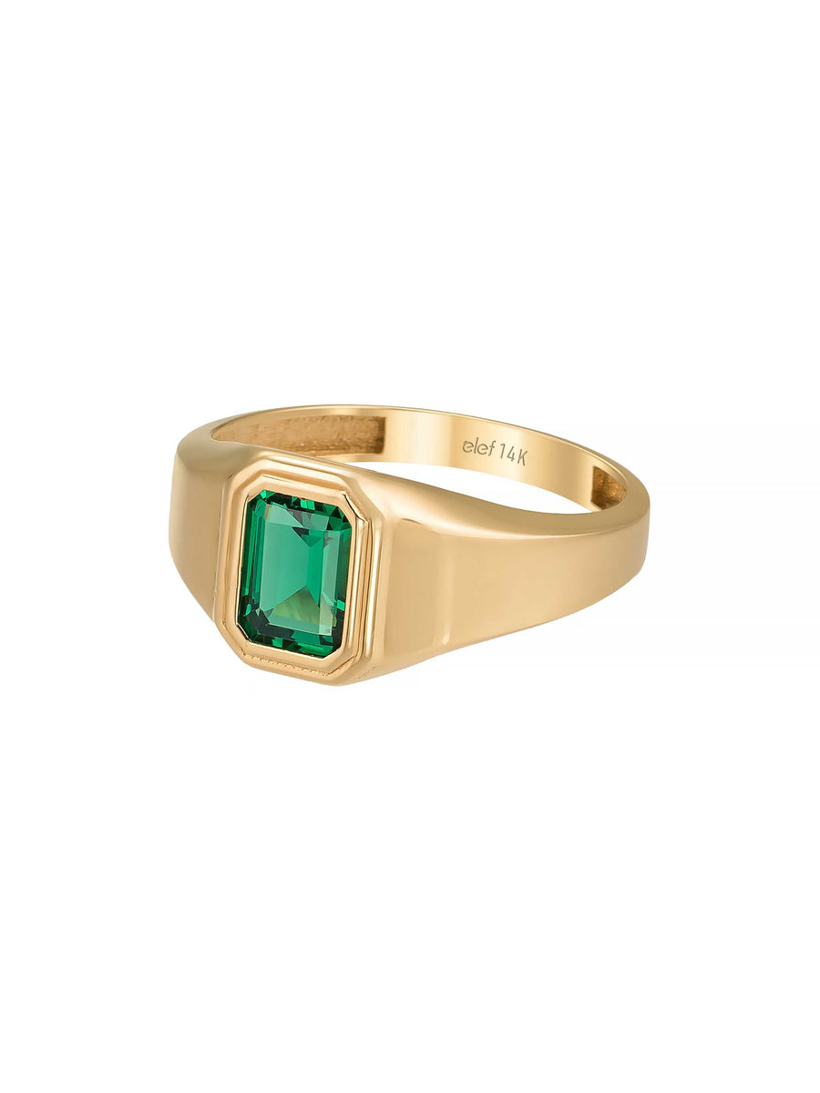 Emerald Green Effect Baguette Ring in 14K Gold
