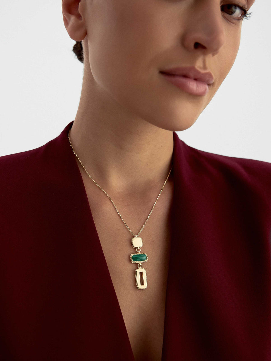 Emerald-Inspired Stone-Set Motif Necklace in 14K Gold