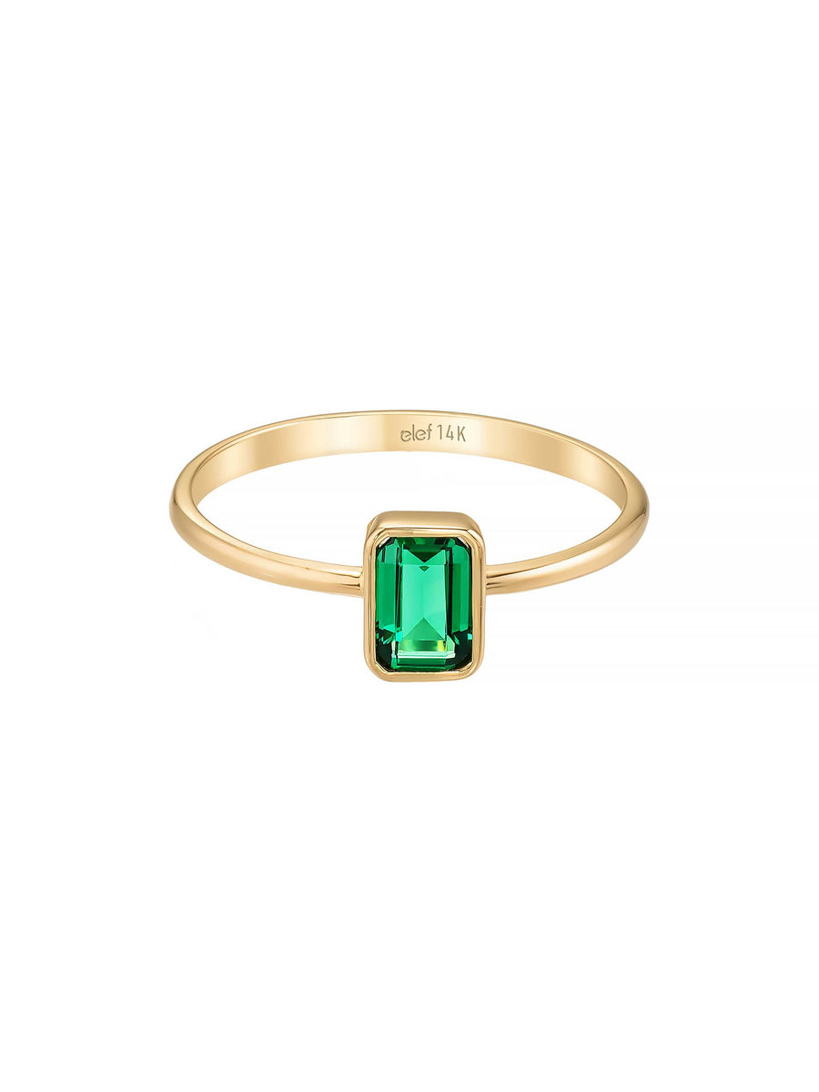 Emerald Green Green Baguette Stone Minimal Ring in 14K Gold